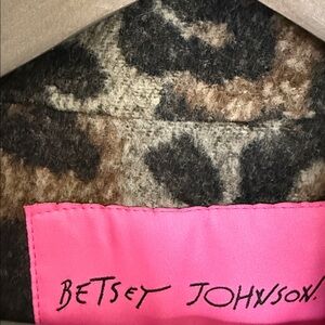 Betsey Johnson Leopard Print wool blend Swing Coat Jacket Large Retro Cape Style